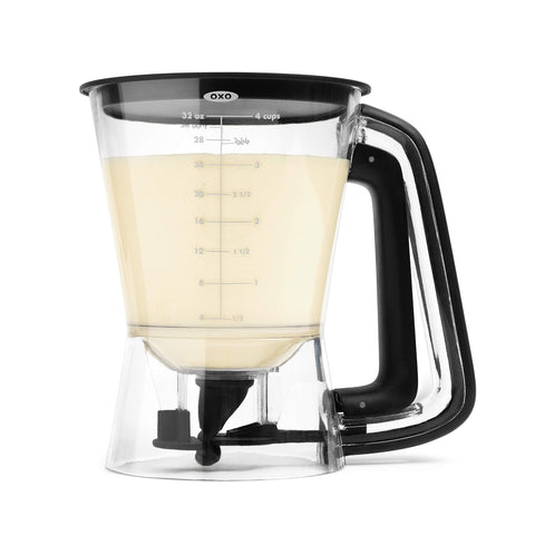 OXO Good Grips Precision Batter Dispenser, lid with drip tray, mess-free between squeezes.