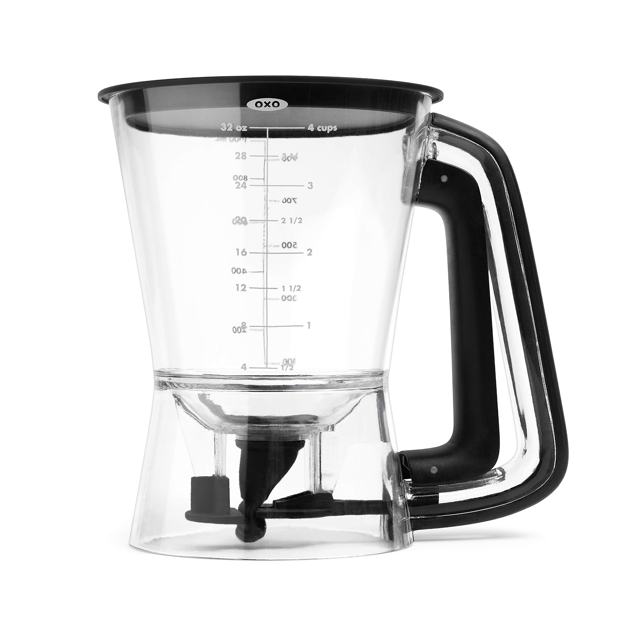 OXO Good Grips Precision Batter Dispenser, side view, precise batter control for pancakes.