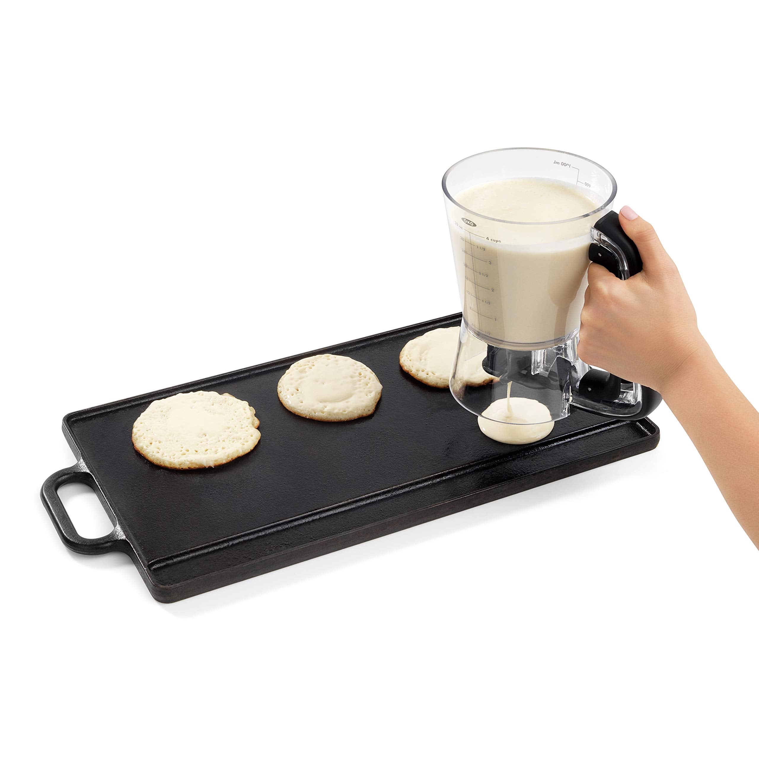 OXO Good Grips Precision Batter Dispenser, wide opening, easy filling with no spills.