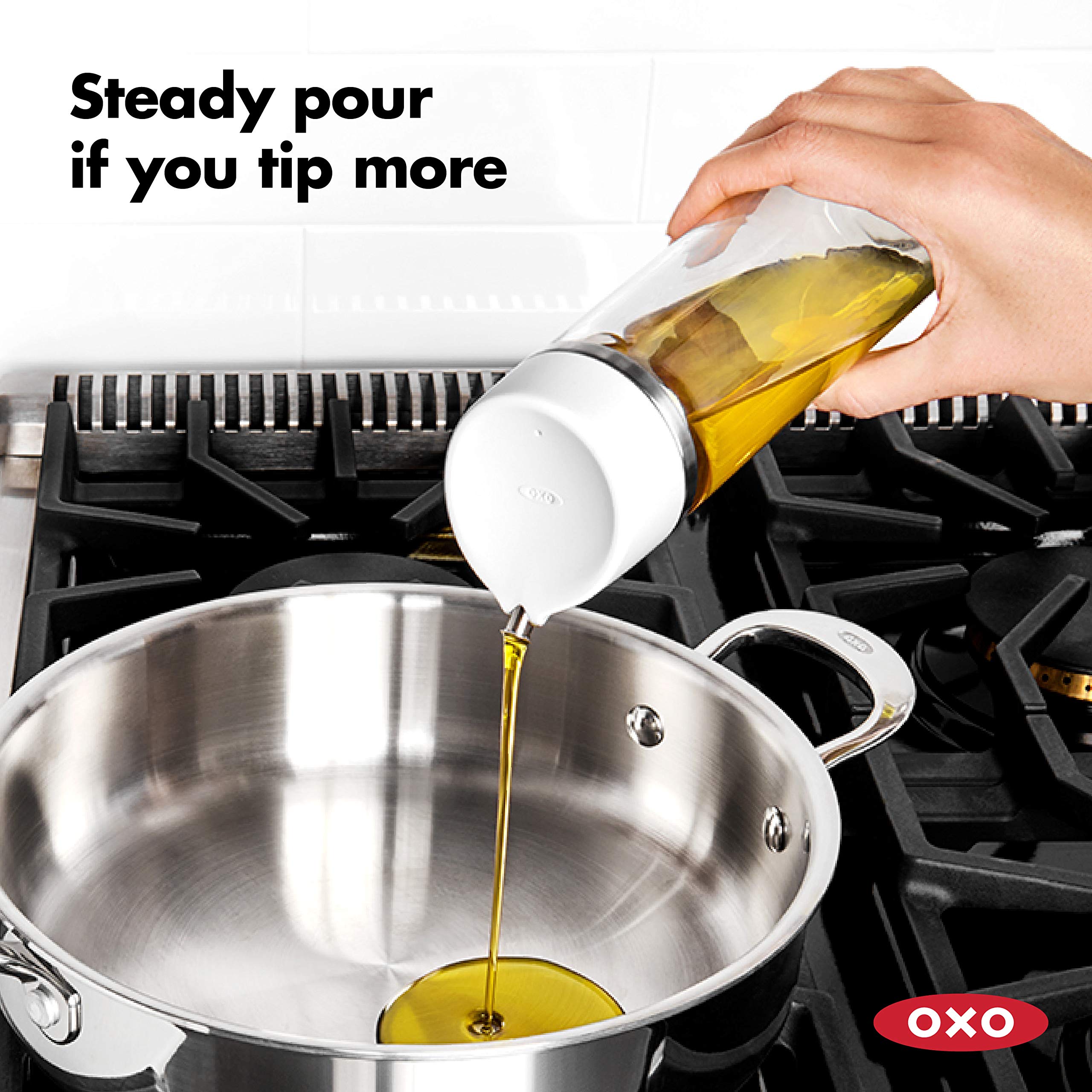 OXO dispenser ready for oil or vinegar use with glass clarity