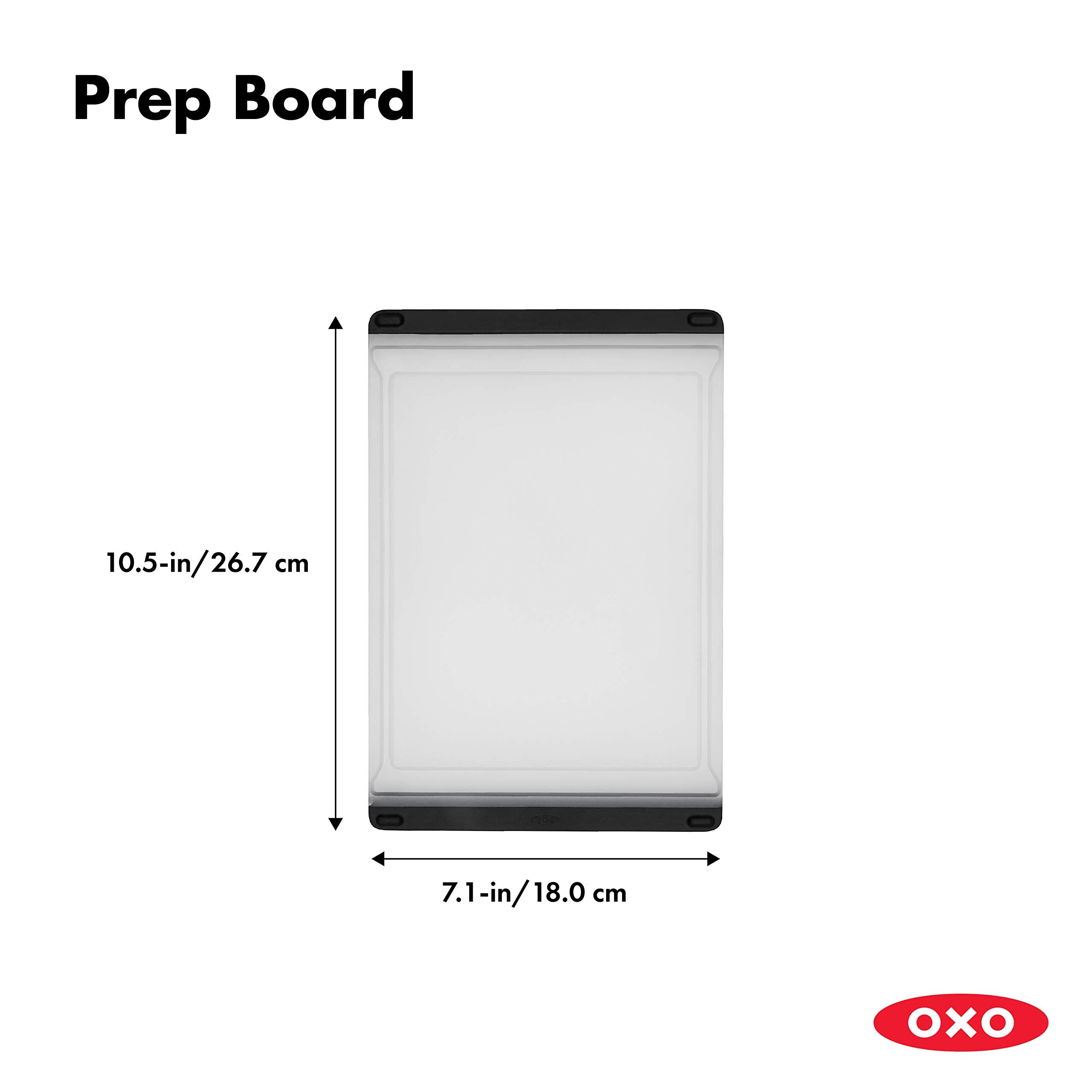 OXO Good Grips Prep Board double-sided design supports separate meat and produce work.