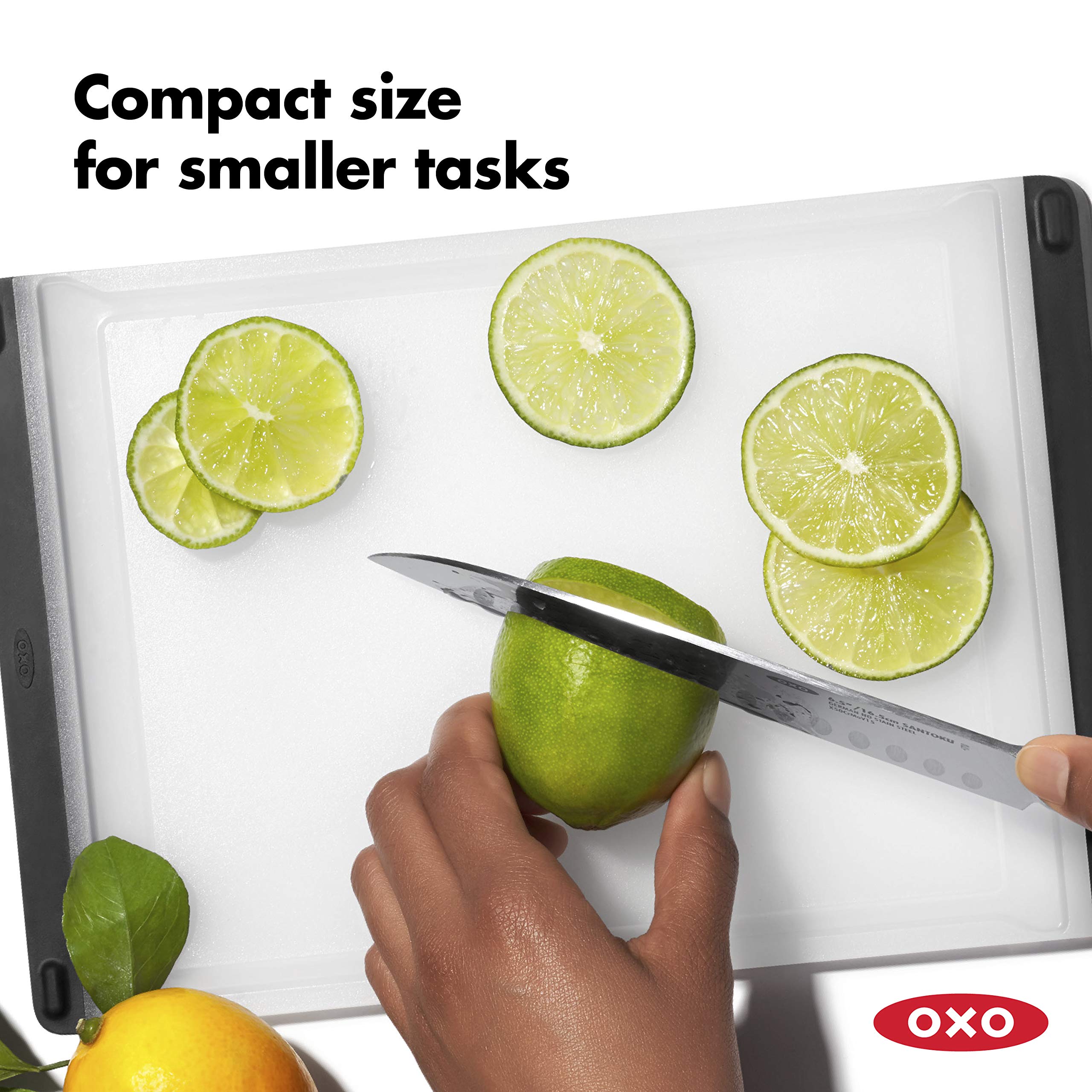 OXO Good Grips Prep Board with drip-catcher showing juiceless cleanup potential.