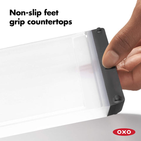 OXO Good Grips Prep Board non-slip feet prevent sliding during slicing.