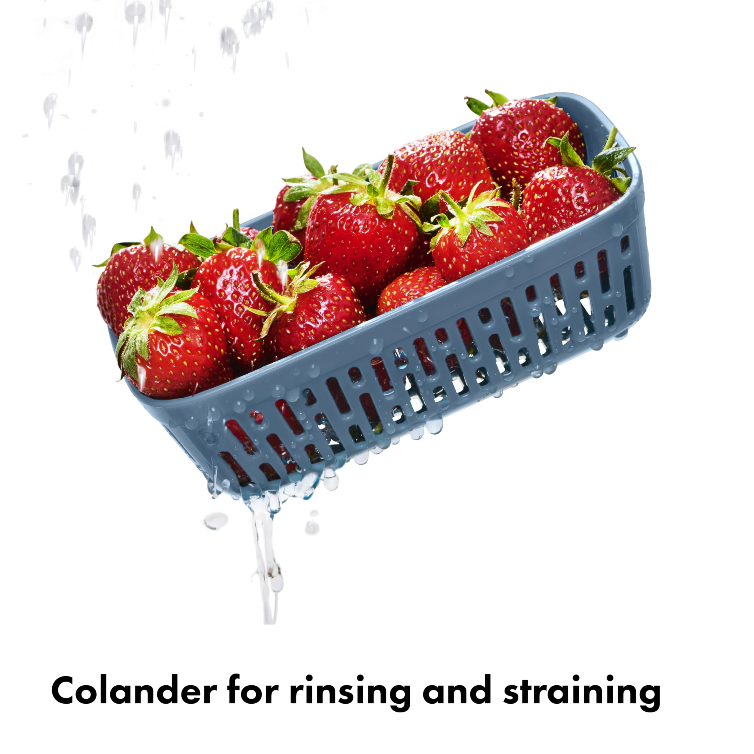 OXO Prep & Go removable basket facilitates quick rinsing of berries