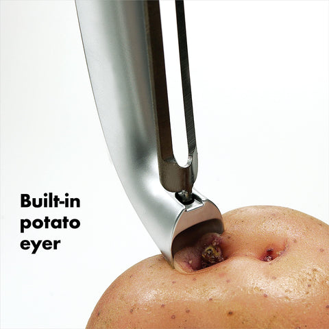OXO Good Grips Pro Swivel Peeler dishwasher safe with replaceable blade option.