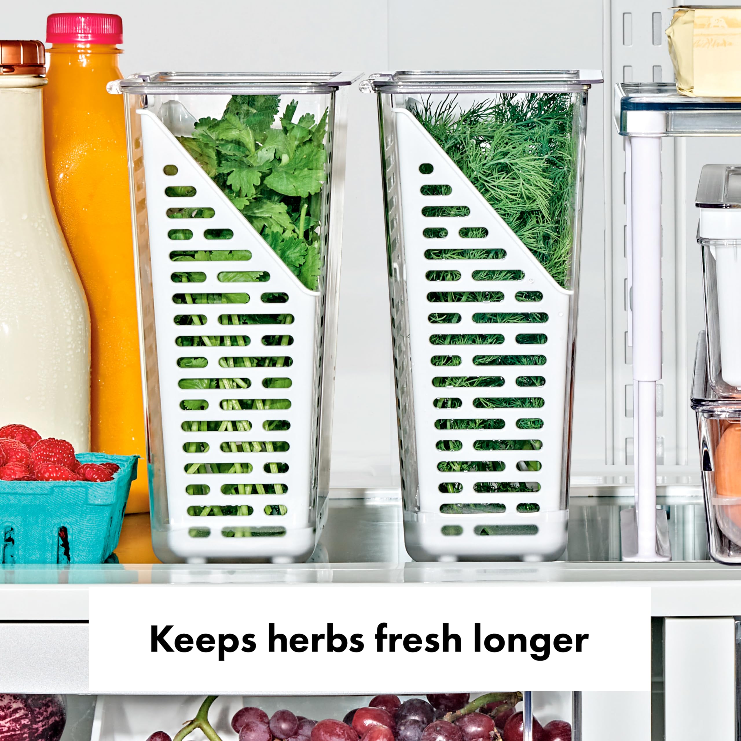 OXO Good Grips Herb Keeper with lid open for quick herb access during meal prep.