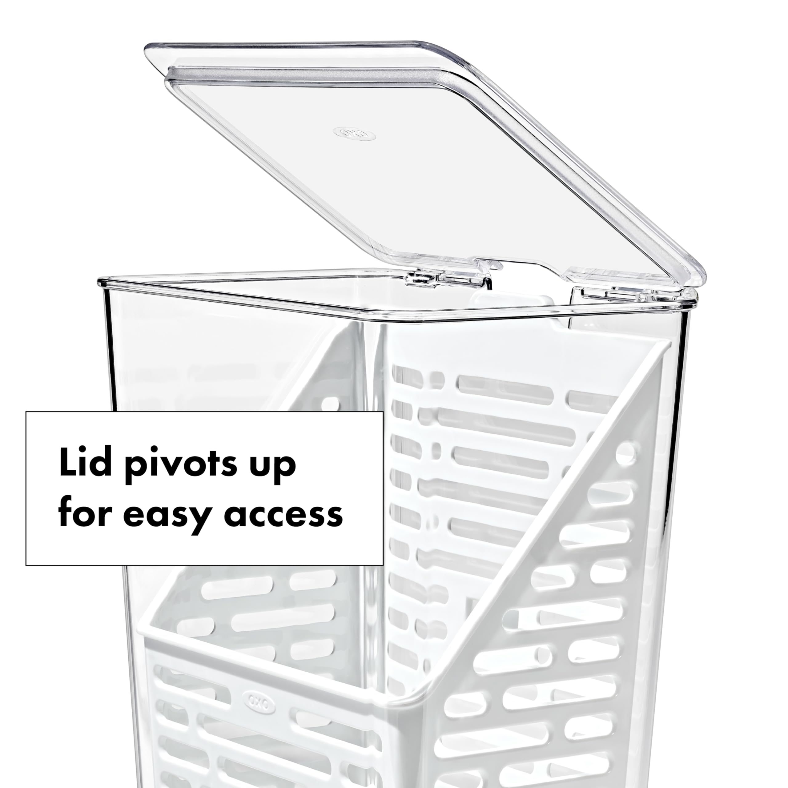 OXO Good Grips Herb Keeper removable basket hooks for easy access to herbs.