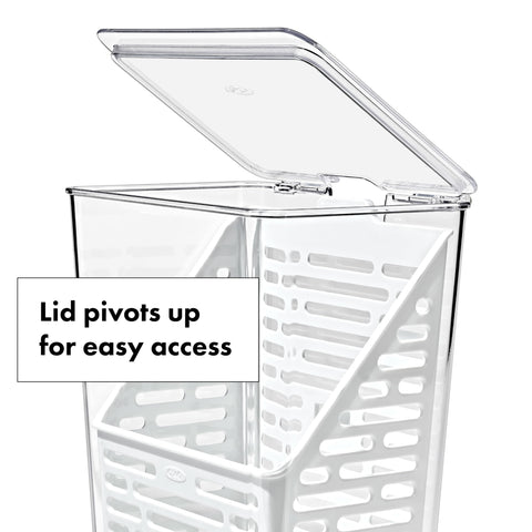 OXO Good Grips Herb Keeper removable basket hooks for easy access to herbs.