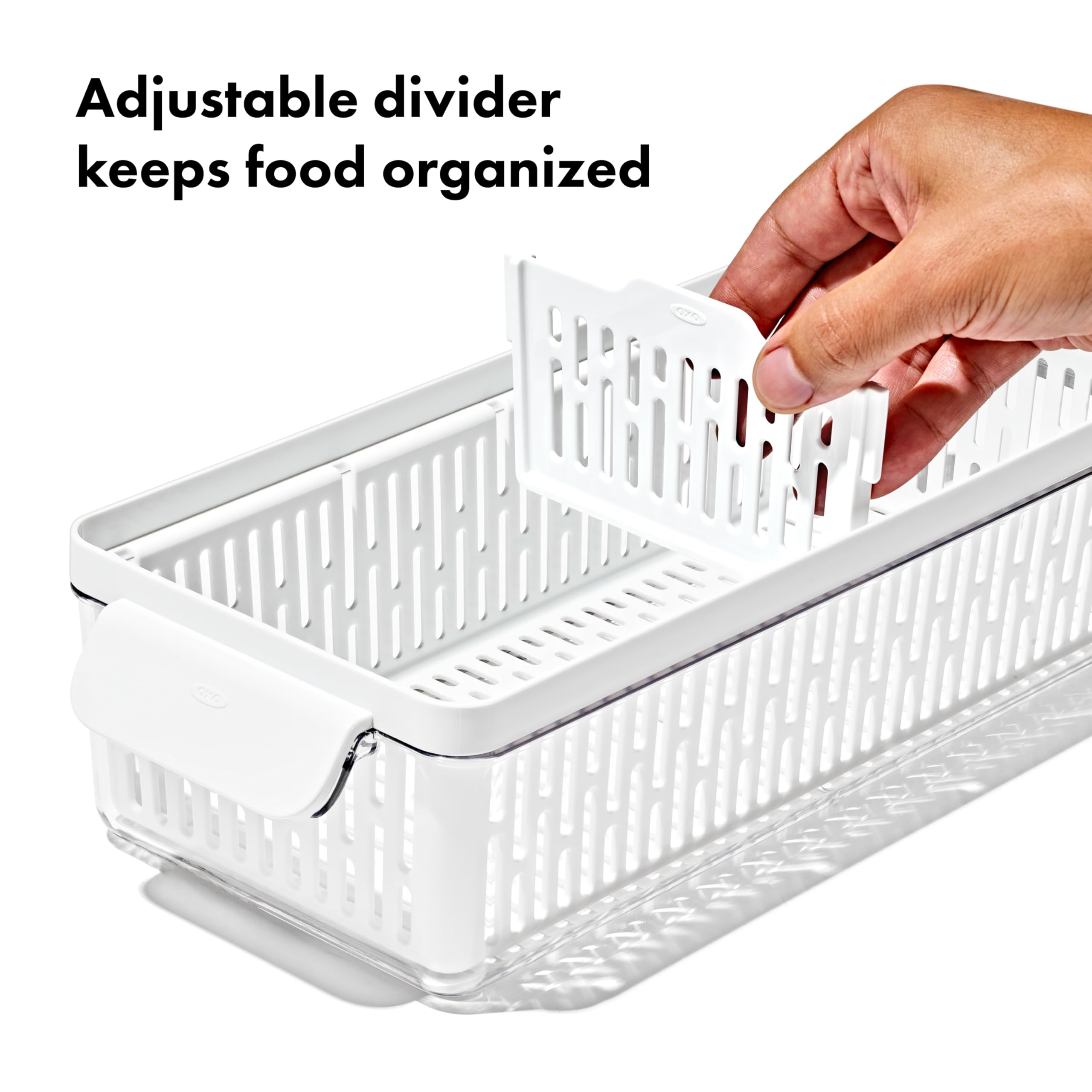 OXO Good Grips Long Bin measures 14.8 by 5.9 by 3.6 inches
