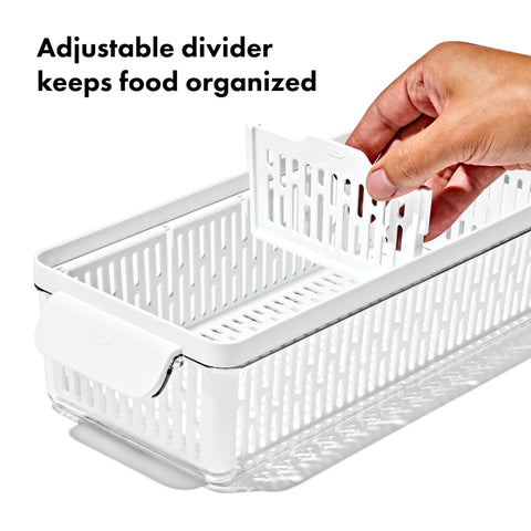 OXO Good Grips Long Bin measures 14.8 by 5.9 by 3.6 inches