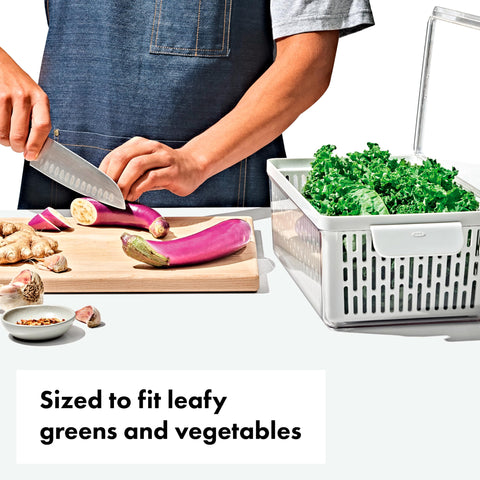 OXO Good Grips Long Bin pivoting lid provides fridge or counter access
