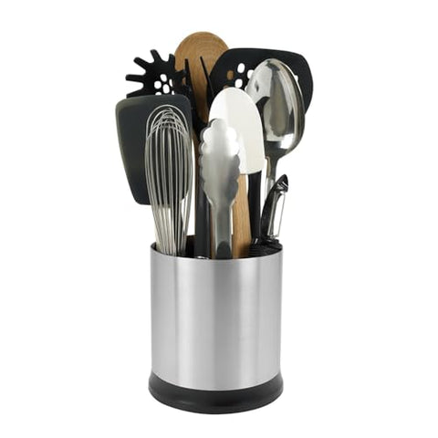OXO Good Grips rotating utensil holder dishwasher-safe design simplifies cleanup after cooking.
