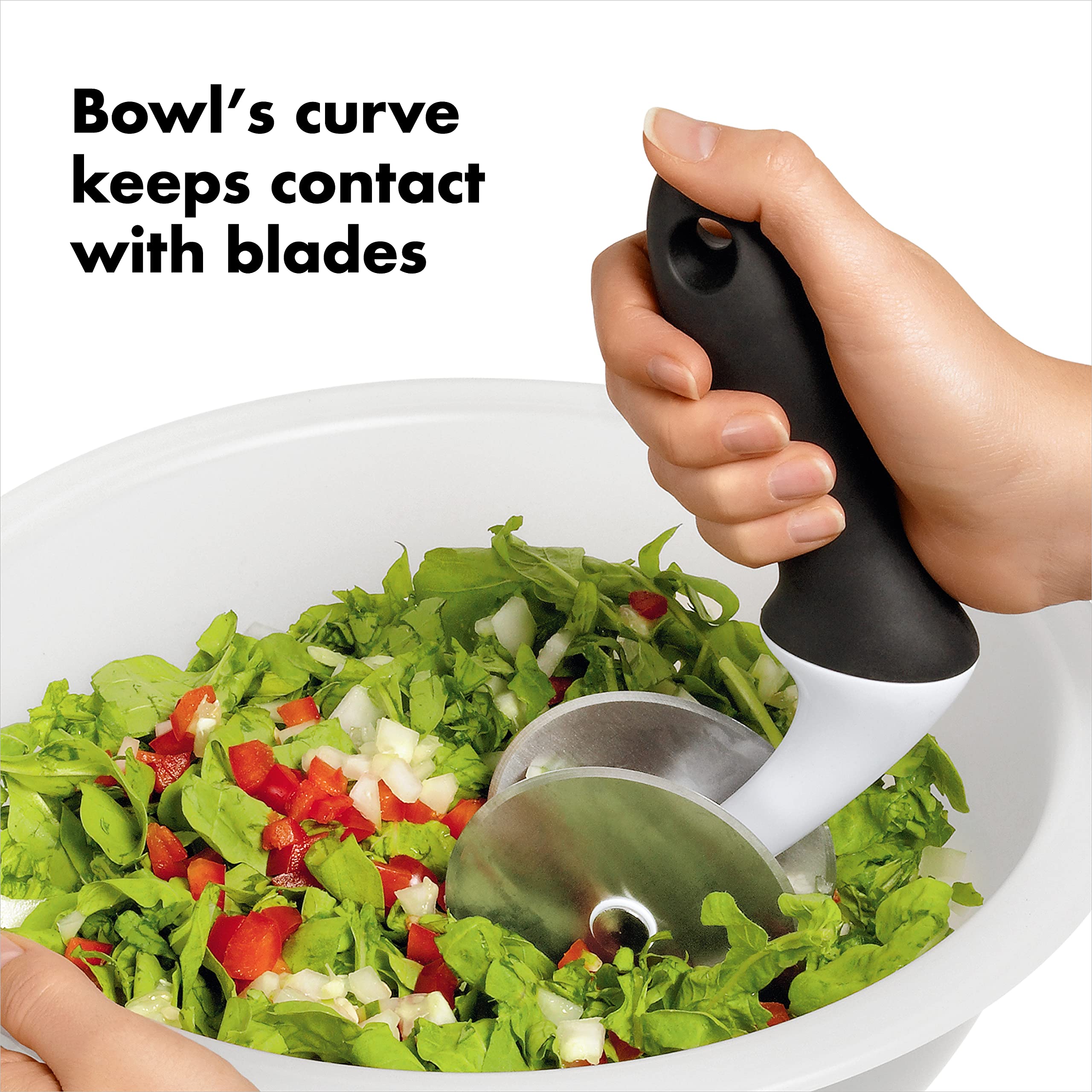 OXO Good Grips Bowl rim grip enables rotating the bowl while chopping.