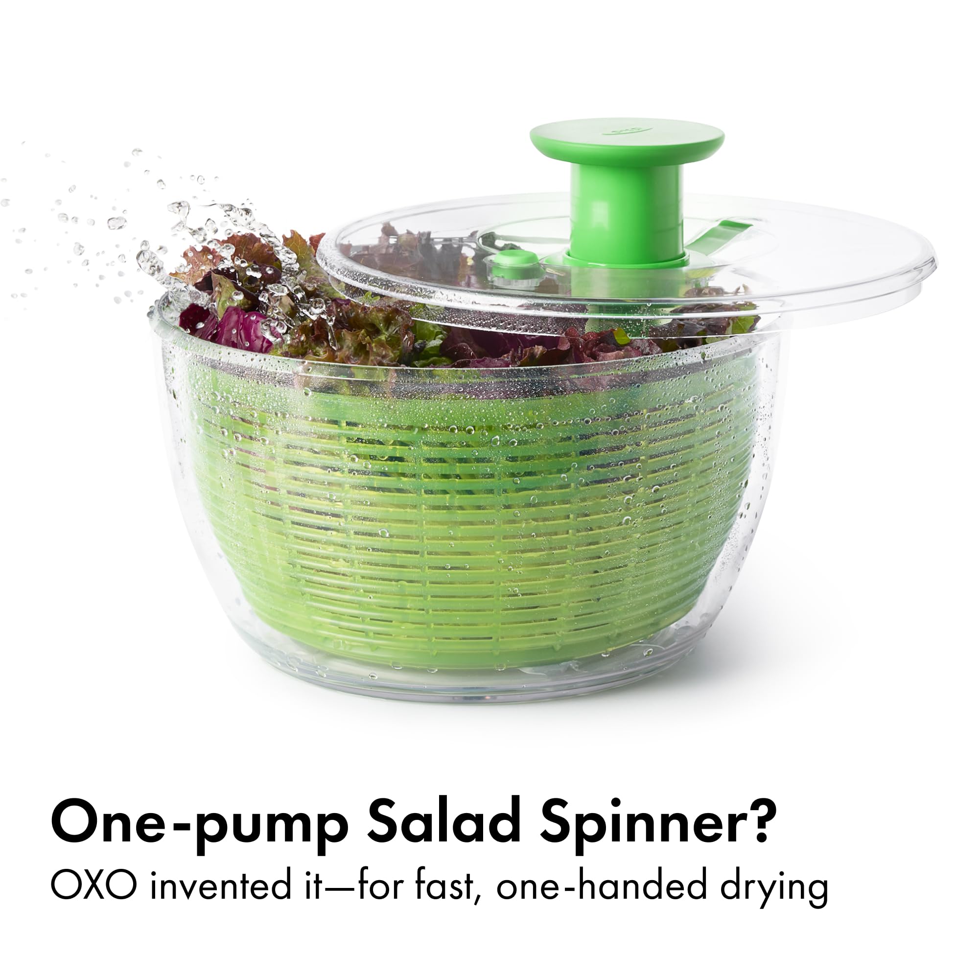OXO Good Grips spinner basket rinsing lettuce and herbs before spinning