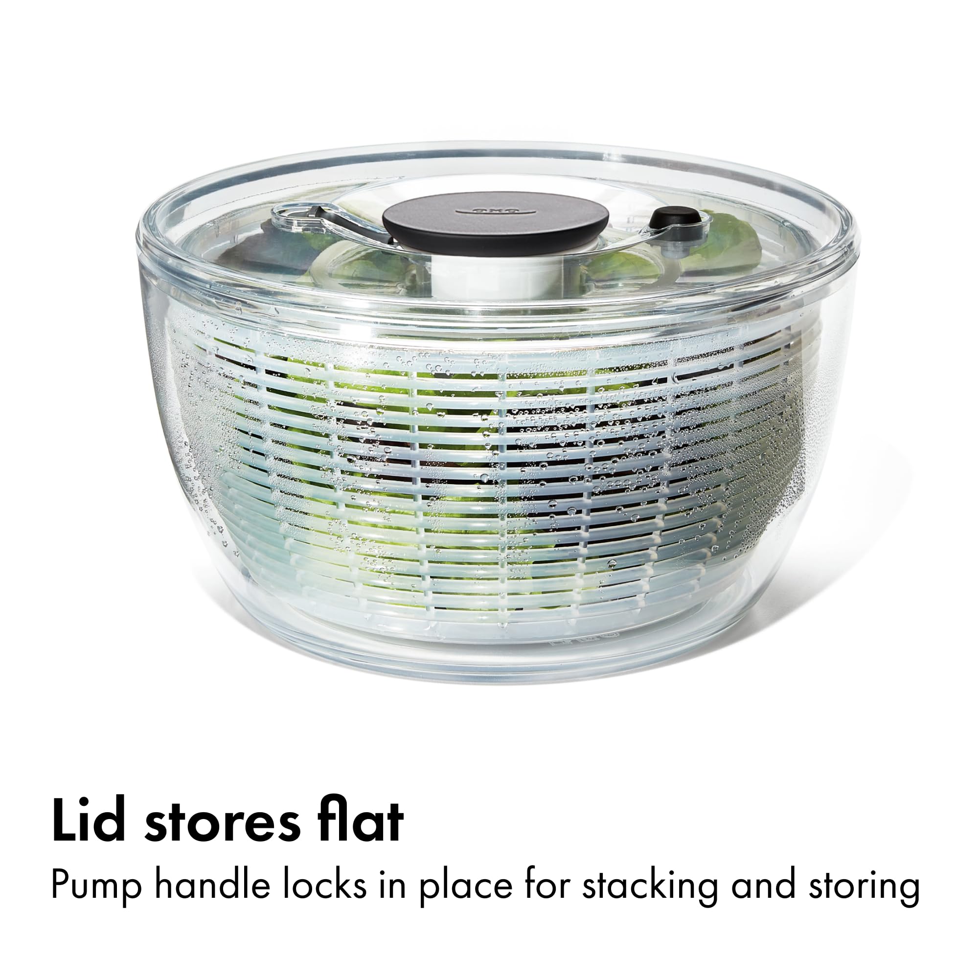 OXO Good Grips non-slip base keeps the spinner steady on countertops.