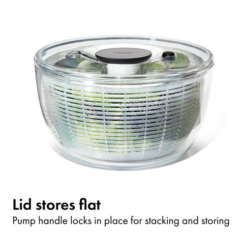 OXO Good Grips non-slip base keeps the spinner steady on countertops.