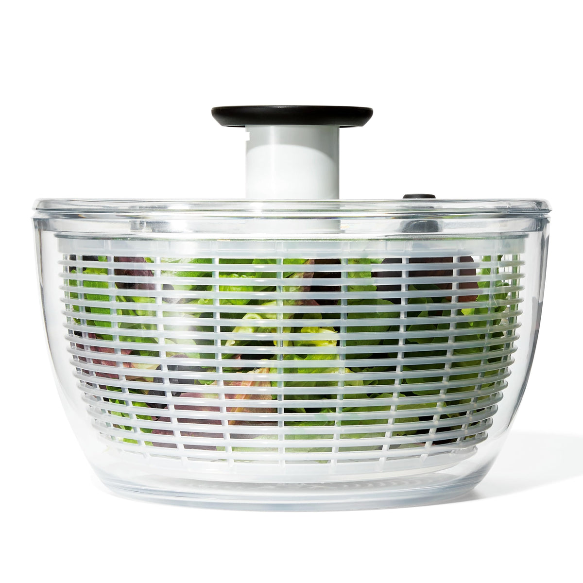 OXO Good Grips Salad Spinner with one-handed pump for fast greens drying.