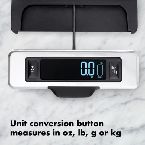 OXO Good Grips digital display close-up shows oversized digits for quick checks.