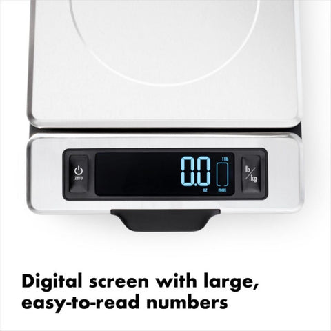 OXO Good Grips pull-out display shows shadow-free readability on large plates.