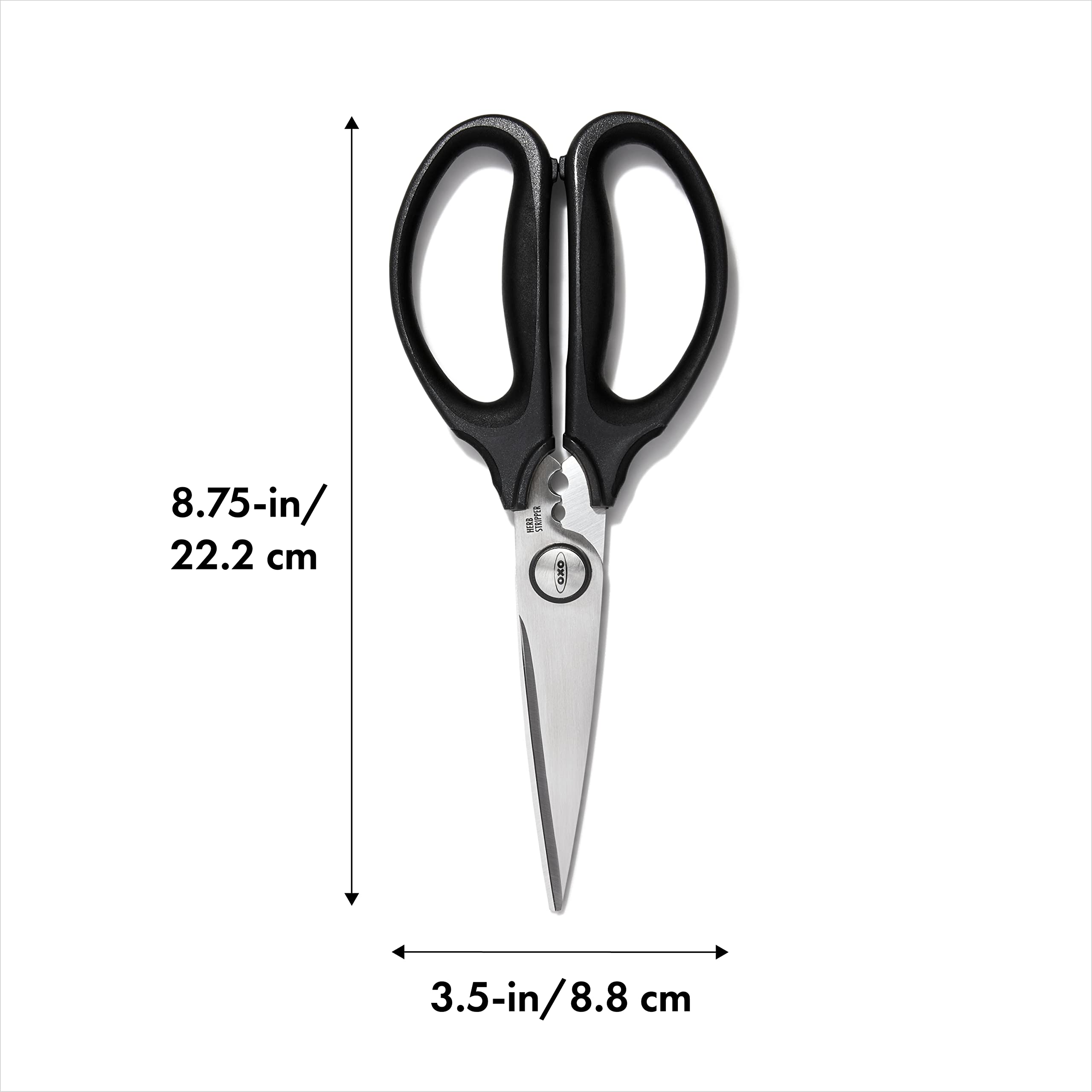 OXO Good Grips scissors with herb stripper attached for herb prep