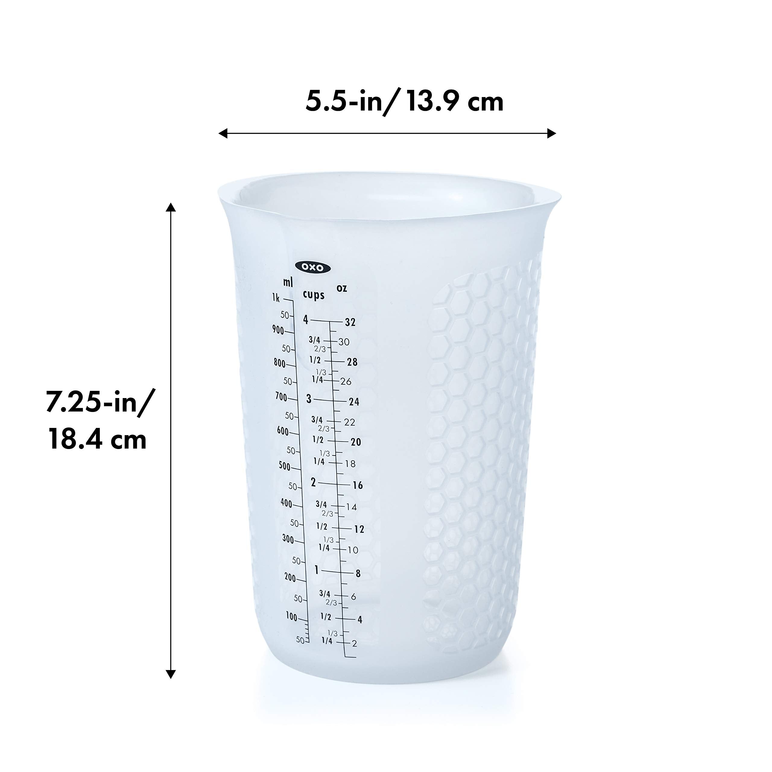 OXO Good Grips silicone measuring cup with pour spout for easy, precise pouring.