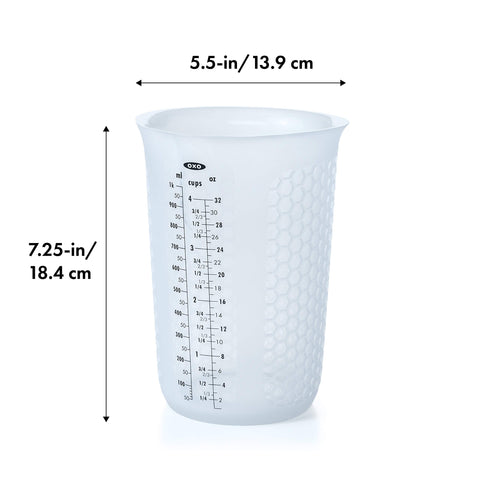 OXO Good Grips silicone measuring cup with pour spout for easy, precise pouring.