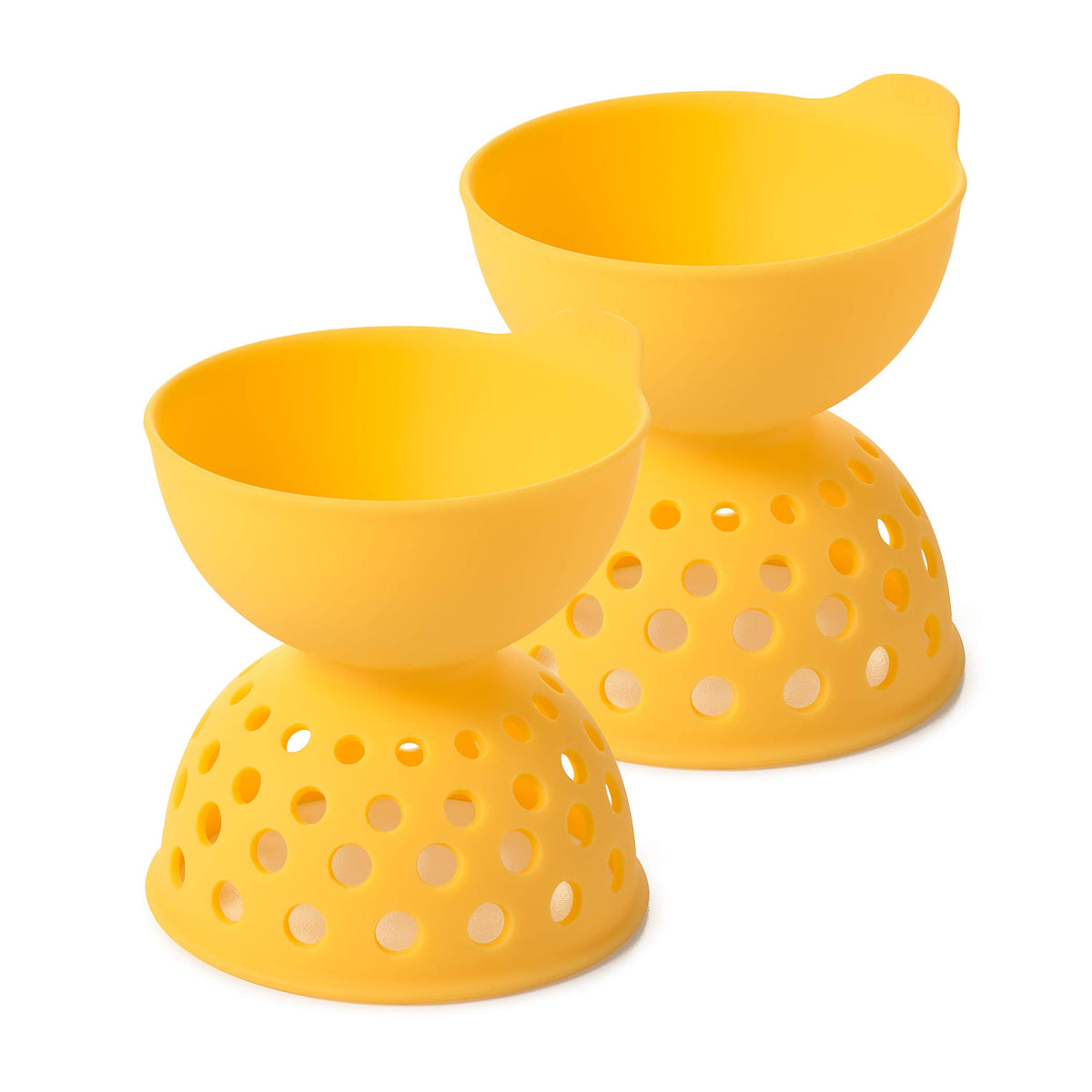 OXO Good Grips silicone egg poacher in use shows neat poaching with even water flow