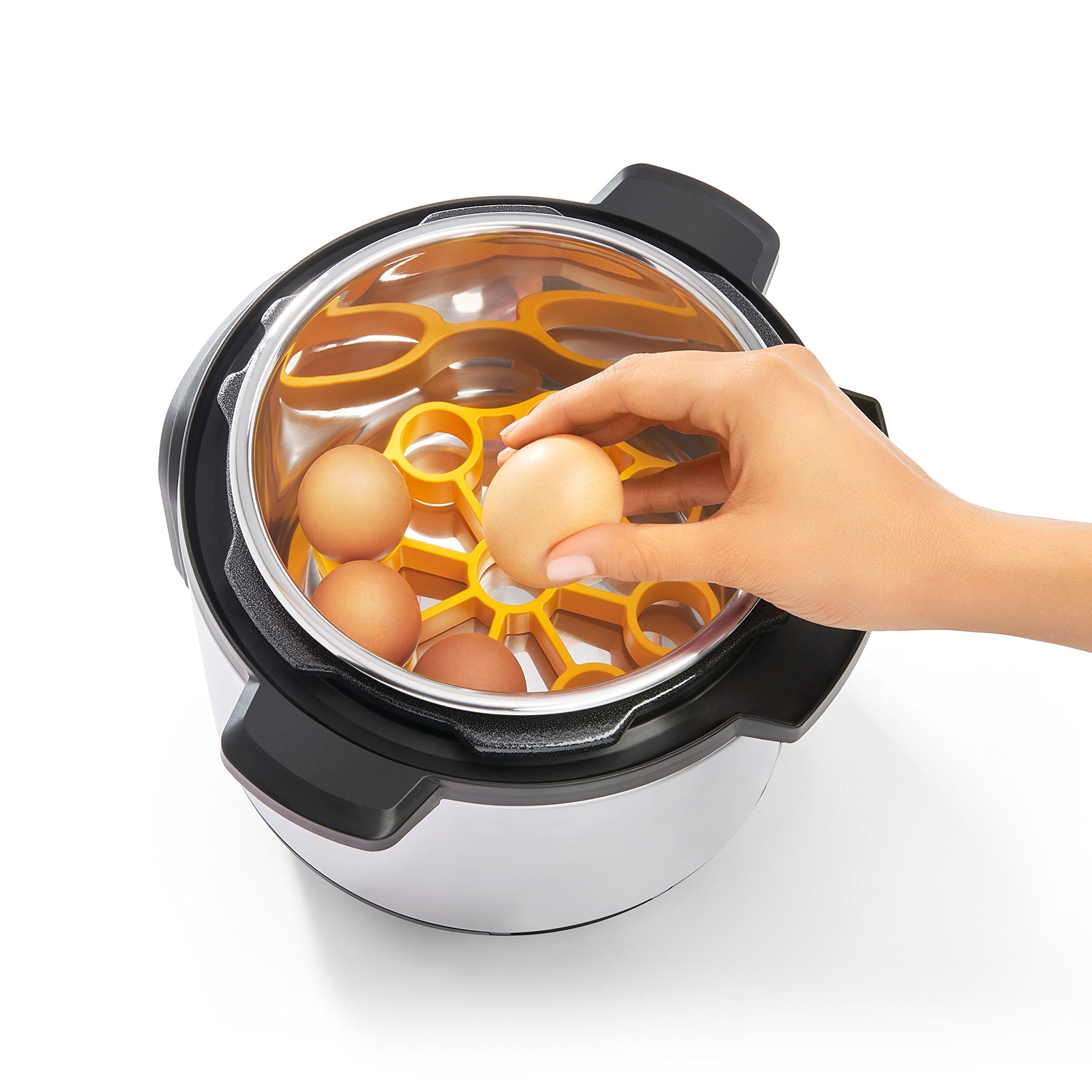 OXO Good Grips silicone egg rack stacks to boil up to eighteen eggs at once