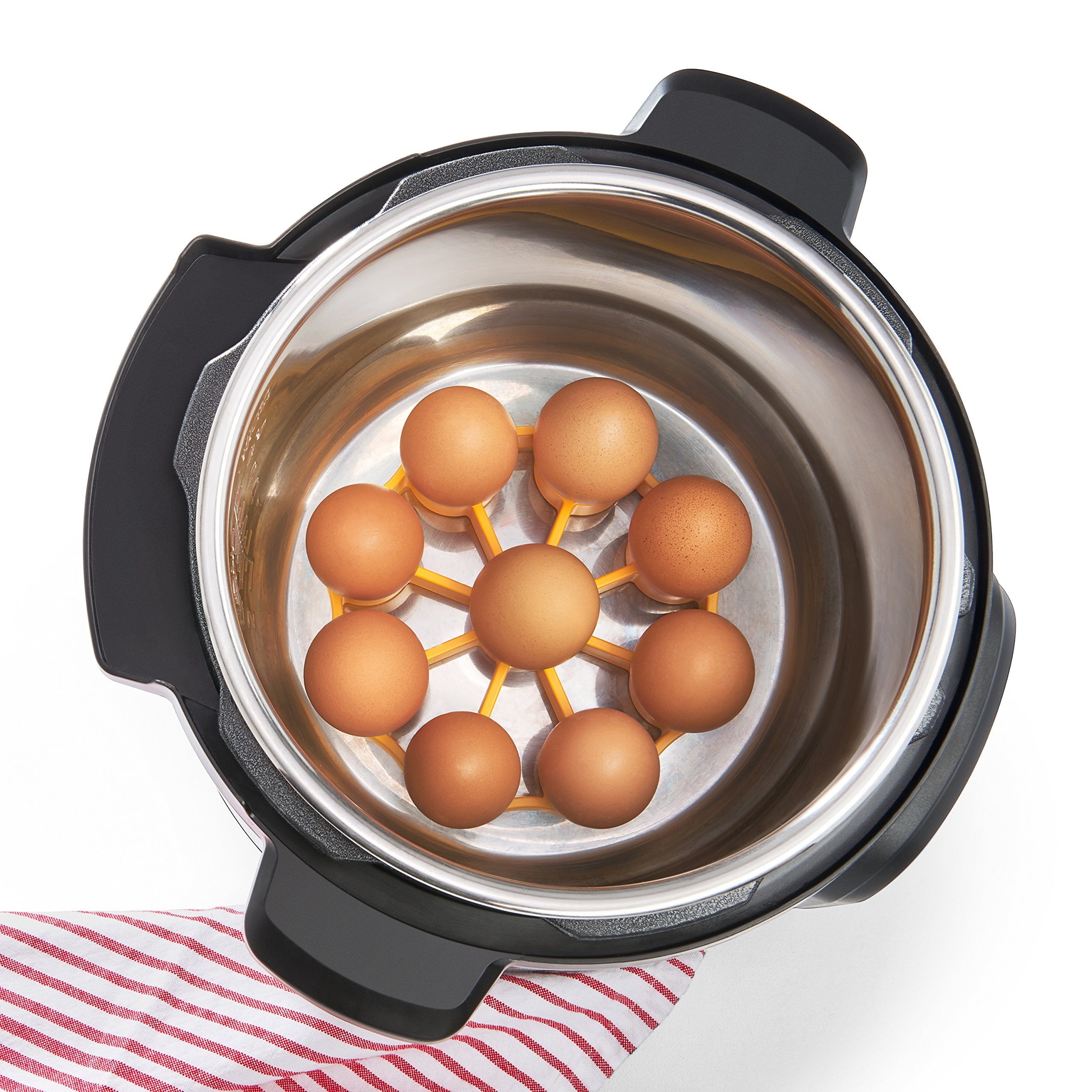 OXO Good Grips silicone egg rack fits compactly inside pressure cookers for even boiling