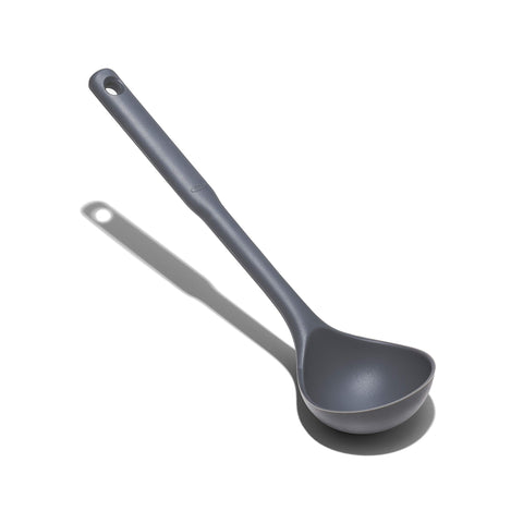 OXO Good Grips silicone everyday ladle dishwasher-safe for easy cleanup.