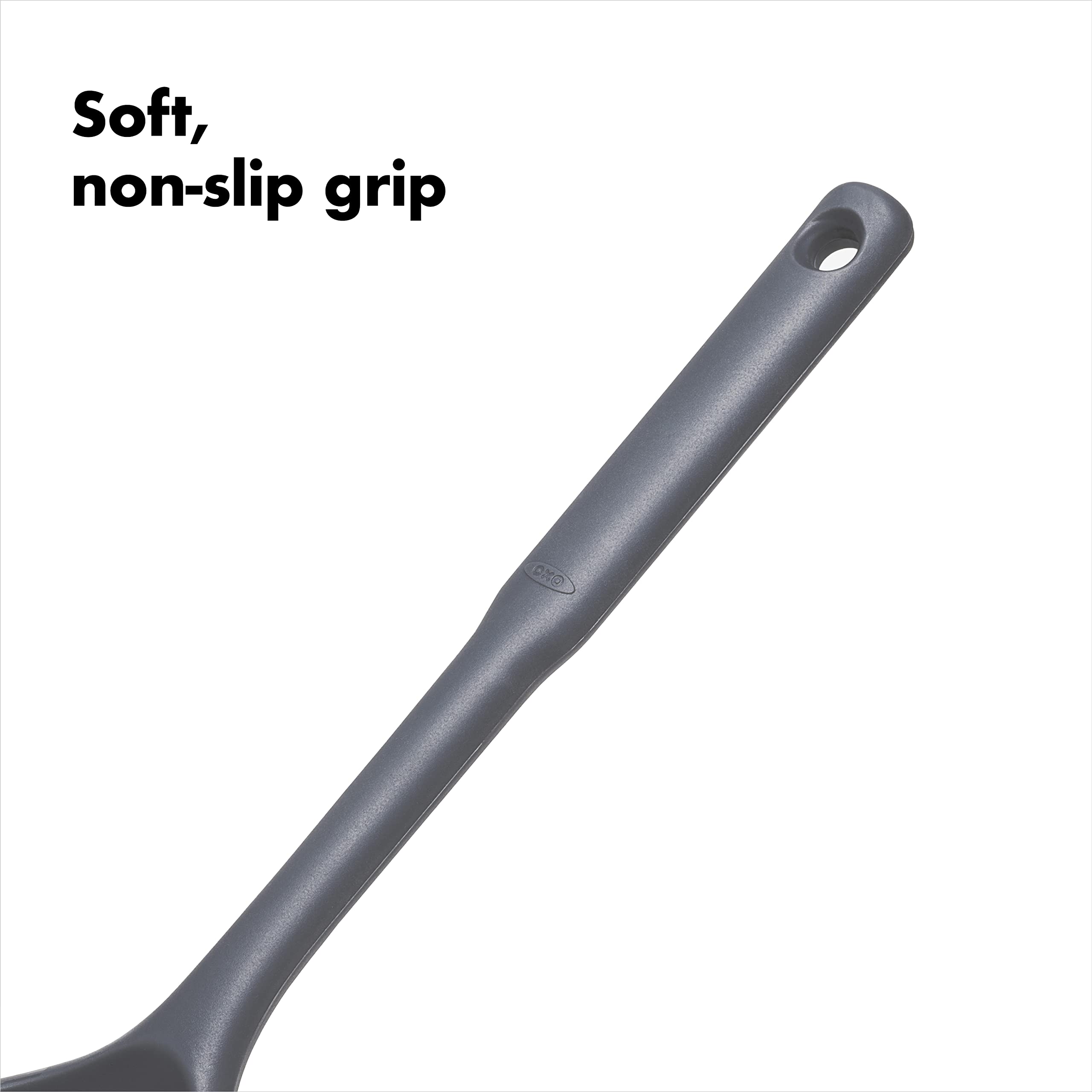 OXO Good Grips silicone everyday ladle heat-safe material protects non-stick cookware.
