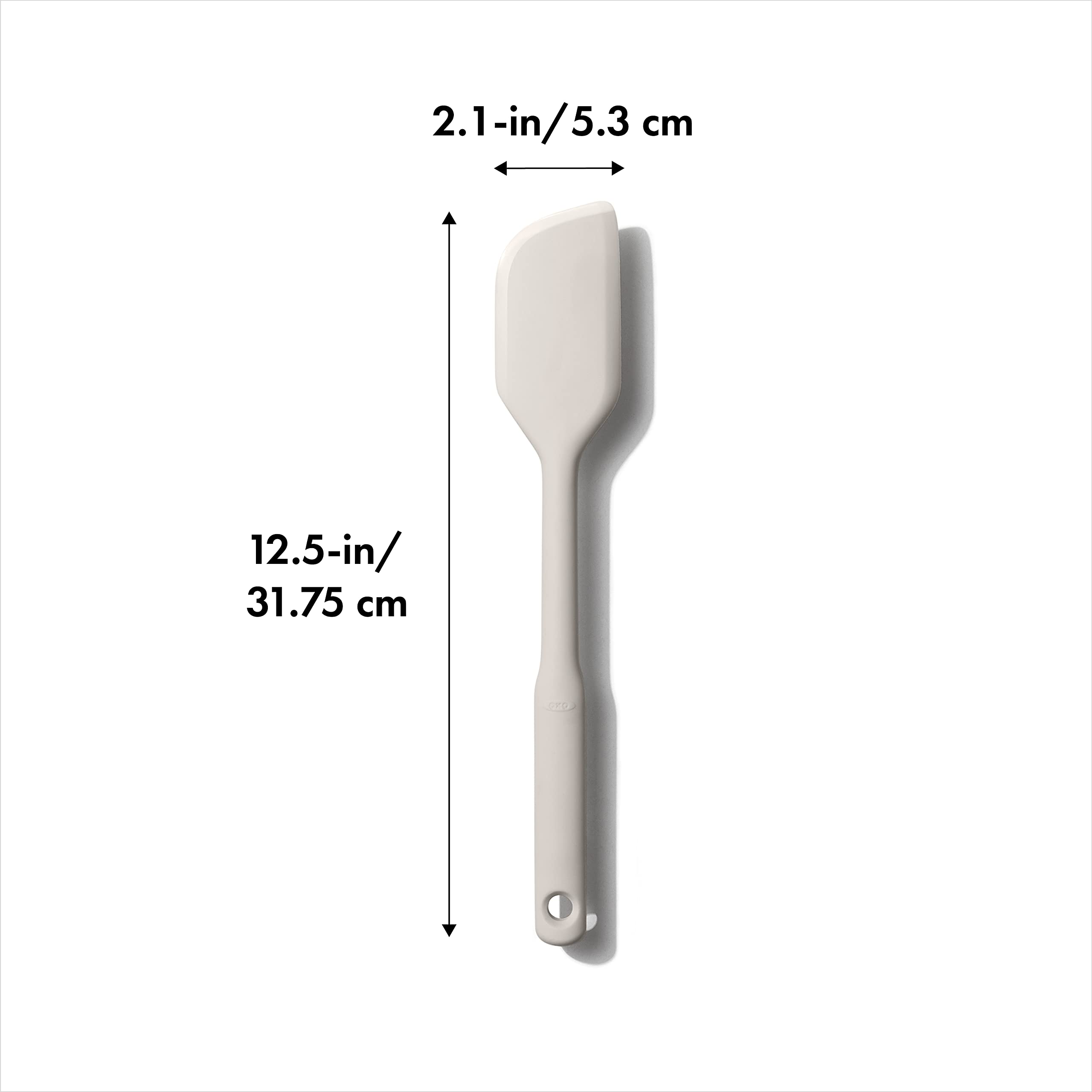 OXO spatula smoothly scrapes batter from bowls and pans.