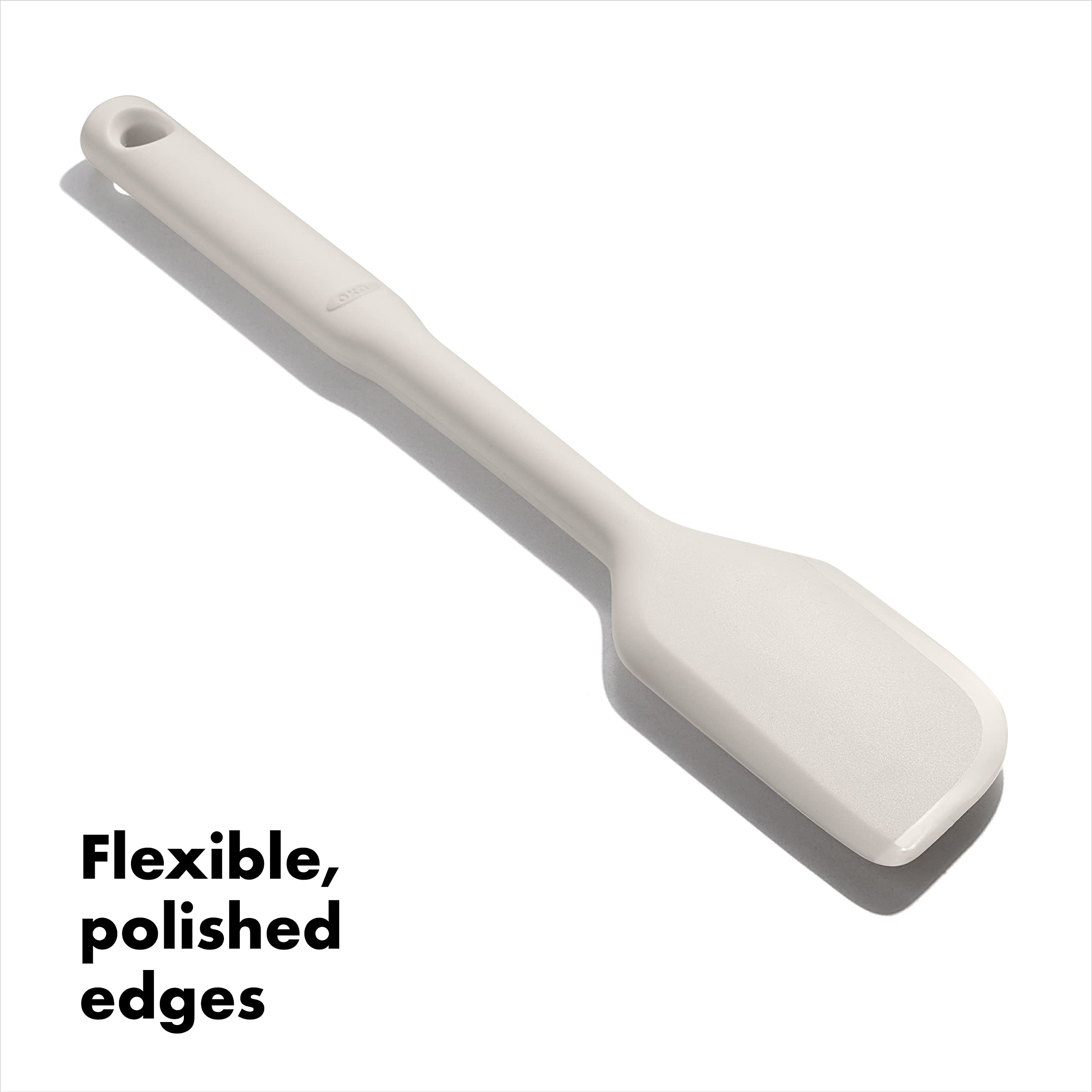 OXO Good Grips silicone spatula non-slip grip stays comfortable during mixing.