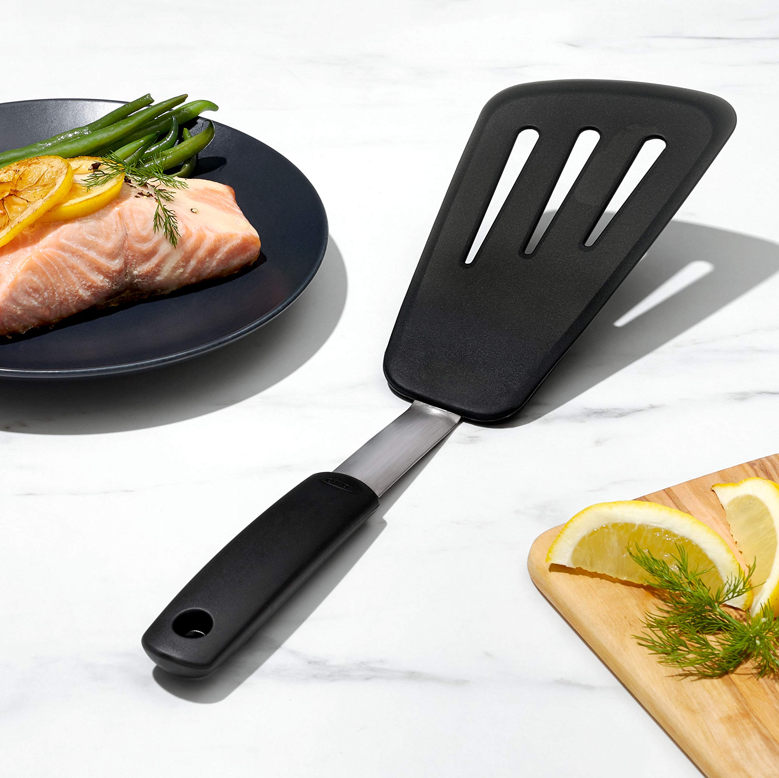 OXO Good Grips silicone omelet turner dishwasher safe.