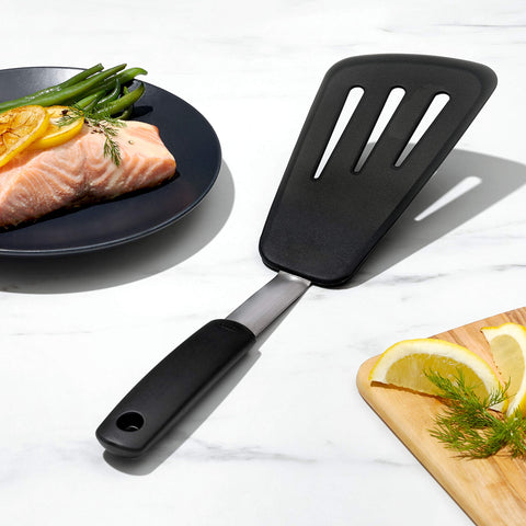 OXO Good Grips silicone omelet turner dishwasher safe.