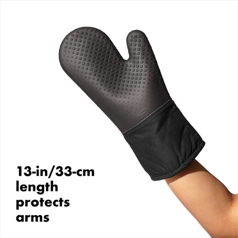 OXO Good Grips silicone oven mitt is water-resistant and easy to wipe clean after cooking