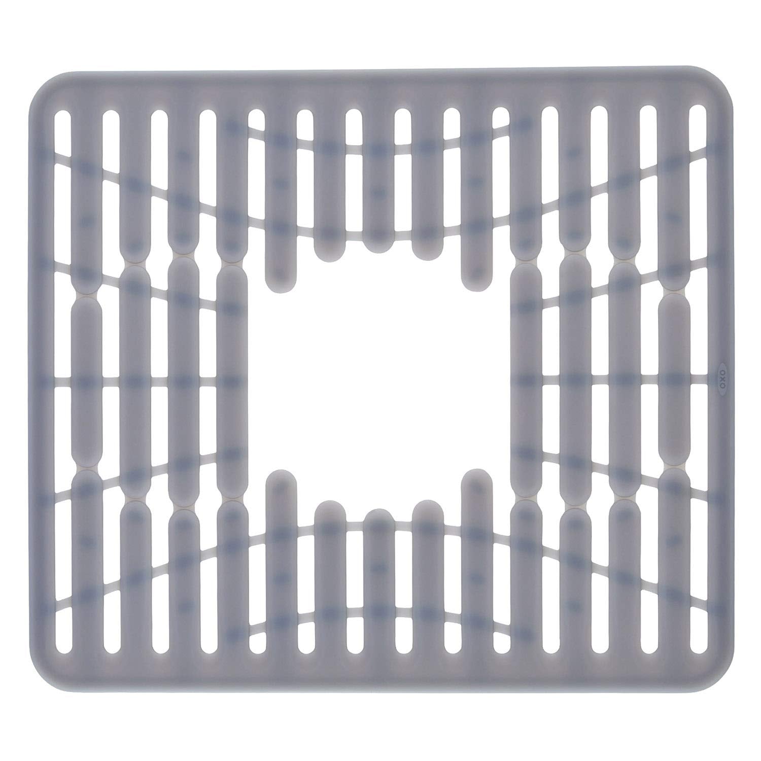 OXO Good Grips silicone sink mat small silver top view protects sink and delicate glassware