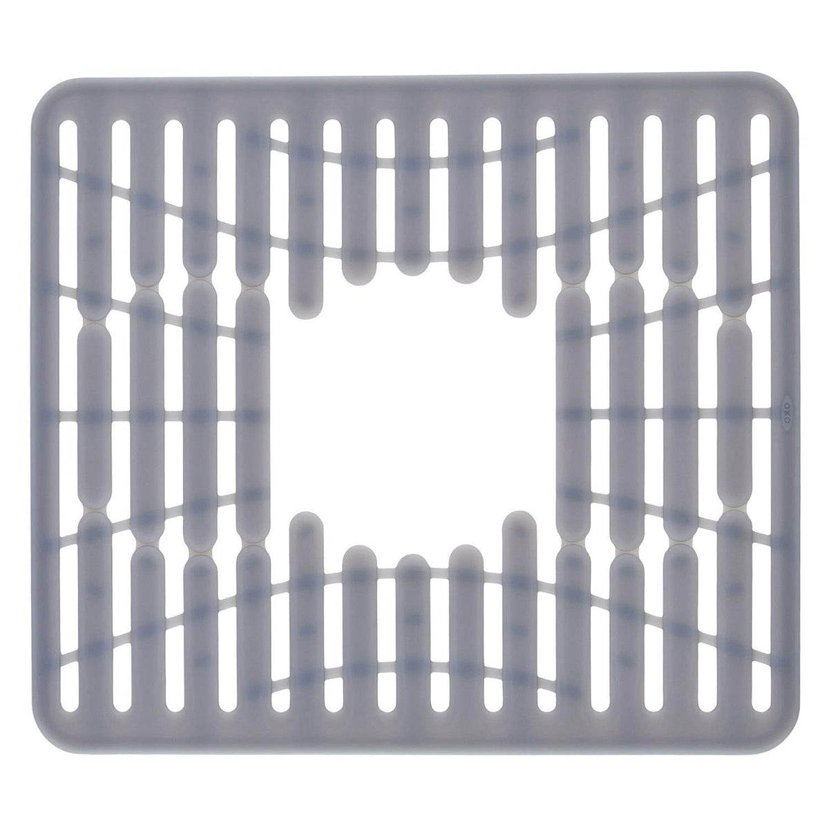 OXO Good Grips silicone sink mat small silver top view protects sink and delicate glassware