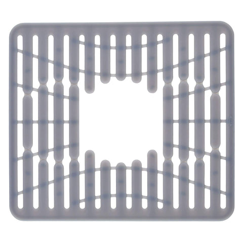 OXO Good Grips silicone sink mat small silver top view protects sink and delicate glassware