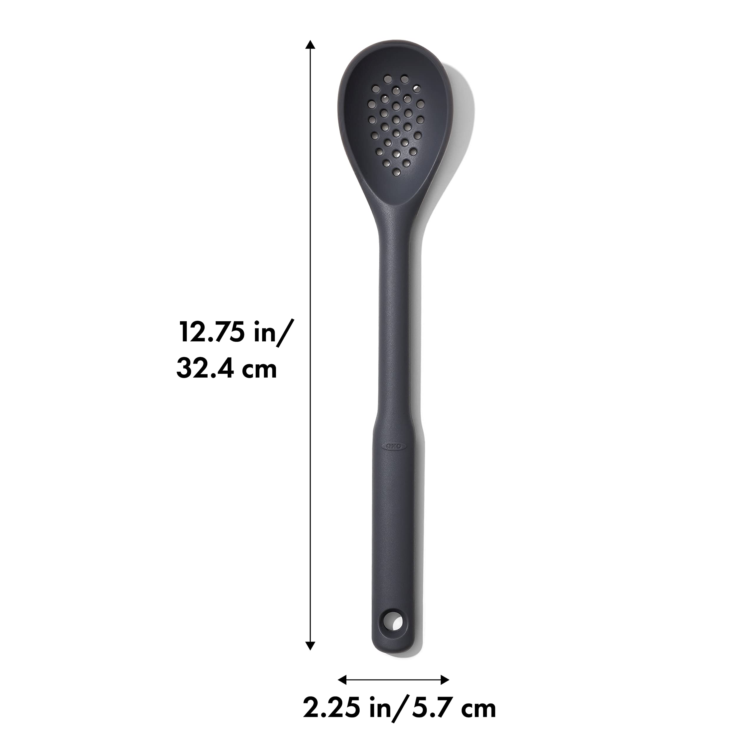 OXO Good Grips silicone slotted spoon Peppercorn in a pot draining vegetables.