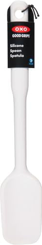 OXO Good Grips silicone spoon spatula offers a long, sturdy handle for comfortable leverage.