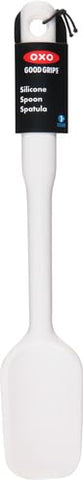 OXO Good Grips silicone spoon spatula offers a long, sturdy handle for comfortable leverage.