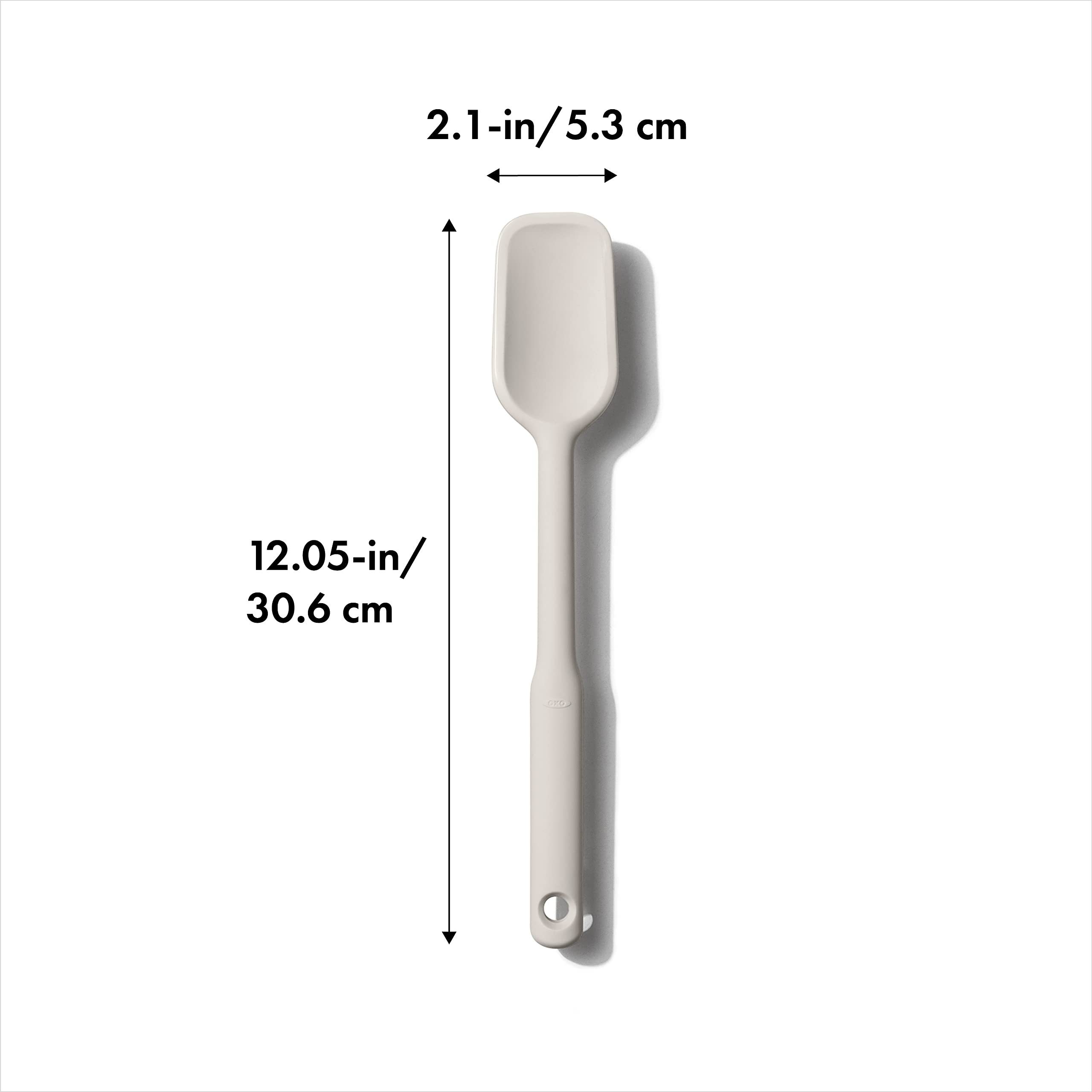 OXO Good Grips silicone spoon spatula features a soft, non-slip grip for comfort.