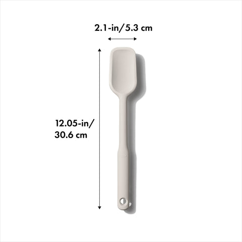 OXO Good Grips silicone spoon spatula features a soft, non-slip grip for comfort.