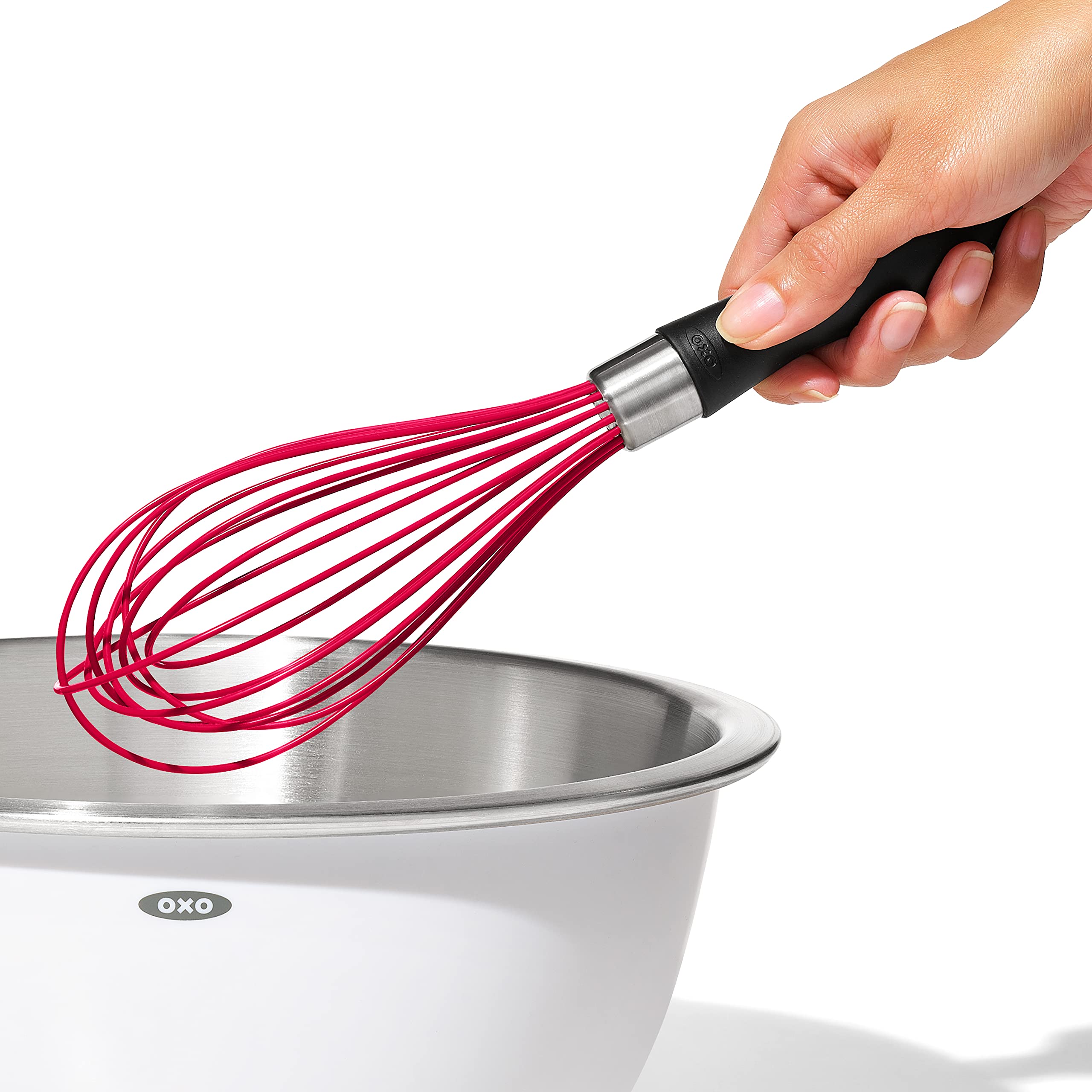 OXO Good Grips silicone whisk set in action in kitchen