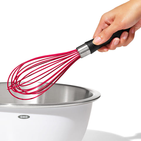 OXO Good Grips silicone whisk set in action in kitchen