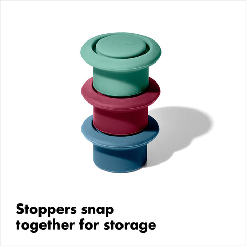 OXO Good Grips wine-stopper set is ideal for chilling wine or storing lying down.