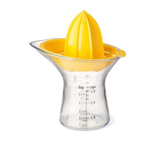 OXO Good Grips small citrus juicer assembly demonstrating compact measuring capability.