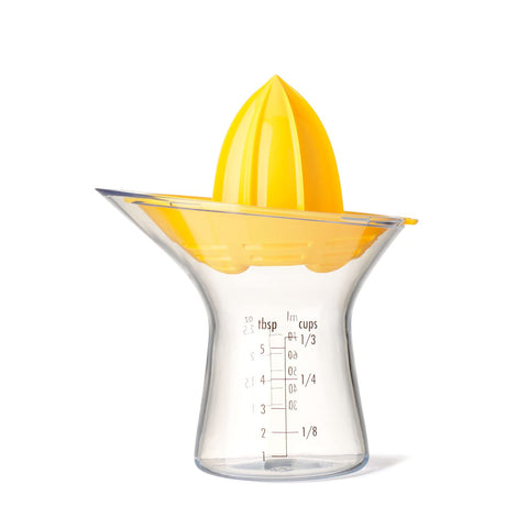 OXO Good Grips small citrus juicer BPA-free with drip-free pour spout.