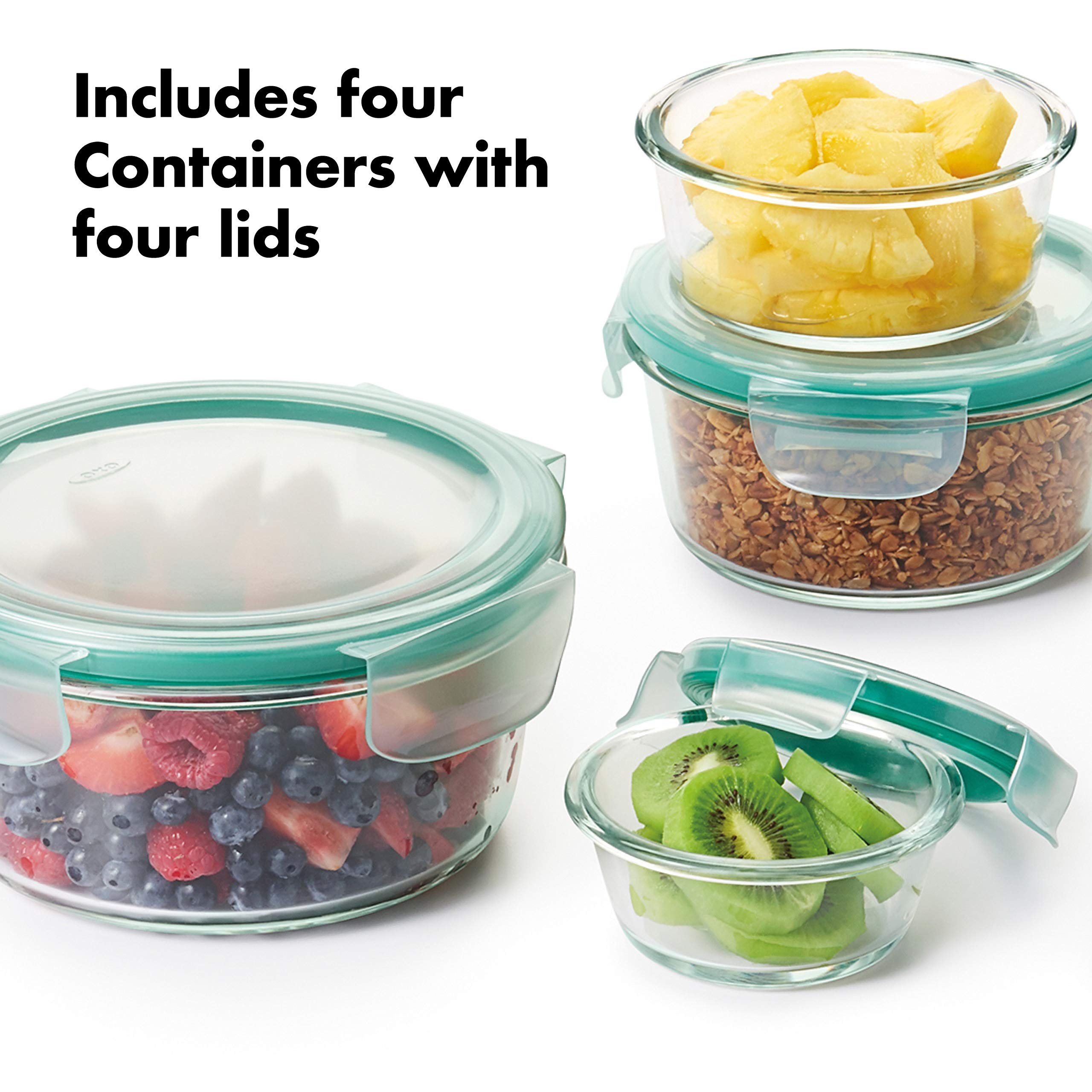 OXO Good Grips Smart Seal 4-cup glass container keeps leftovers fresh in fridge